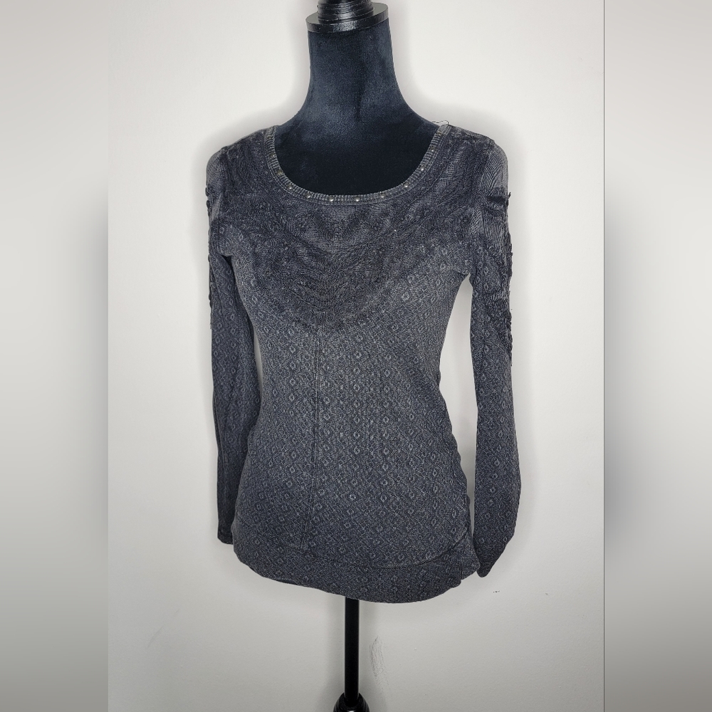 Free People Embroidered Long Sleeve Acid Washed Studded Shirt S FP